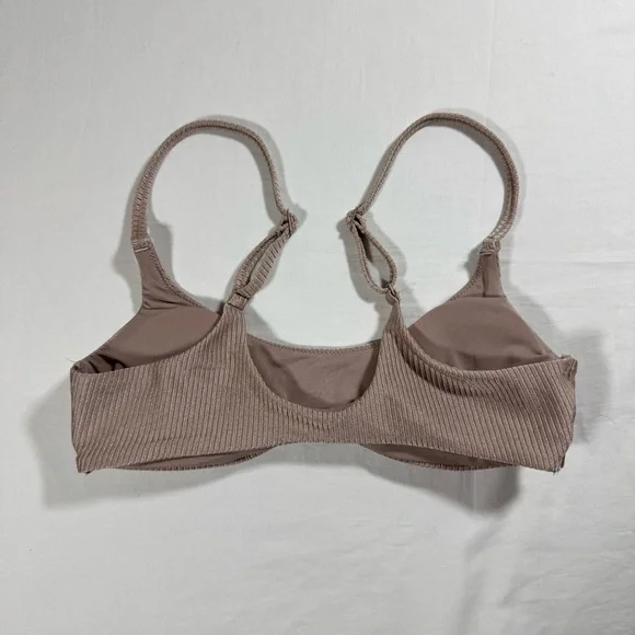 Aerie Ribbed Scoop Bikini Beige Top Size Small - Picture 4 of 6